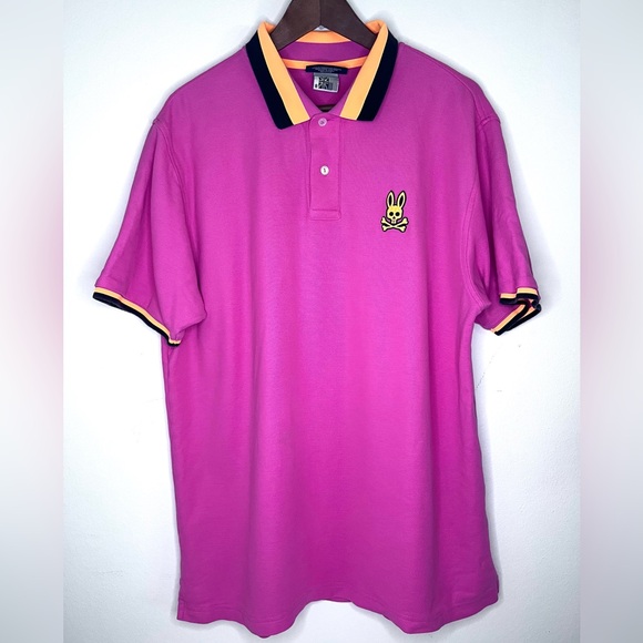 Psycho Bunny Pink Polo w/ Orange & Navy Collar Men’s Size 8 - Picture 1 of 8